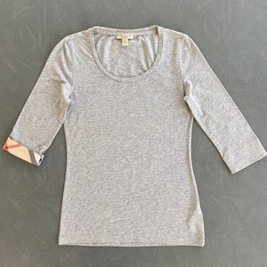 Burberry Brit 3/4-Sleeve Check-Cuff Scoop Tee